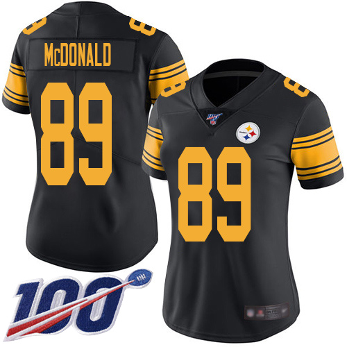 Women Pittsburgh Steelers Football #89 Limited Black Vance McDonald 100th Season Rush Vapor Untouchable Nike NFL Jersey->women nfl jersey->Women Jersey